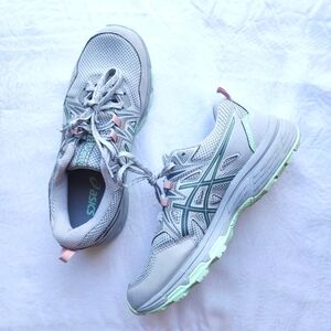Asics gel venture running shoes grey/mint/pink
